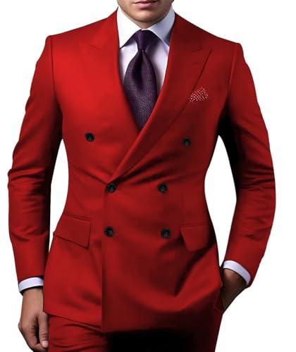 Double Breasted Suit for Men 2 Piece Slim Fit Men Suits Solid Tuxedo Blazer Pants Formal Set for Wedding Business Prom