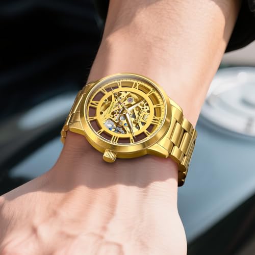 Image of OLEVS Mens Skeleton Watches Automatic Self Winding Mechanical Designer Luxury Dress Stainless Steel Waterproof Original Wrist Watches for Men