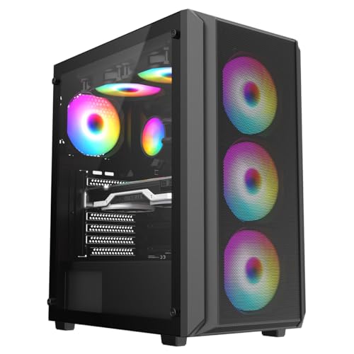 iONZ KZ10 PC Gaming Case Mid Tower ATX Tempered Glass With 4 x 120mm ARGB Fans - Black