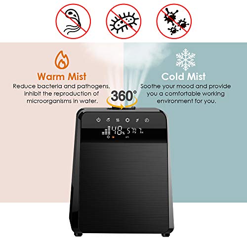 6L Warm and Cool Mist Humidifiers Large Room Baby Bedroom, Customized Humidity Vaporizer Quiet Air Humidifier with LED Touch Display and Remote, Essential Oil for Wholehouse - Thumbnail 4