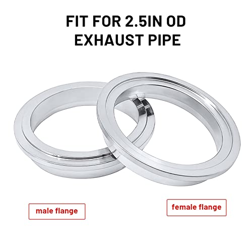 2.5 Inch Stainless Steel V Band Clamp with Mild Steel Male Female Flanges for Turbo Exhaust Downpipes Racing Ford Pickup Truck Exchange Exhaust Accessories(2 PCS) - Thumbnail 6