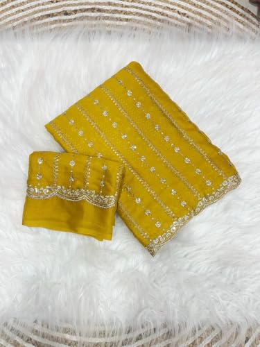 Image of RADHA Women's Embroidery Work Saree with Designer Border for Festive and Traditional Ethnic Drape Saree with Detailed Thread Style Pattern and Elegant Occasion Look
