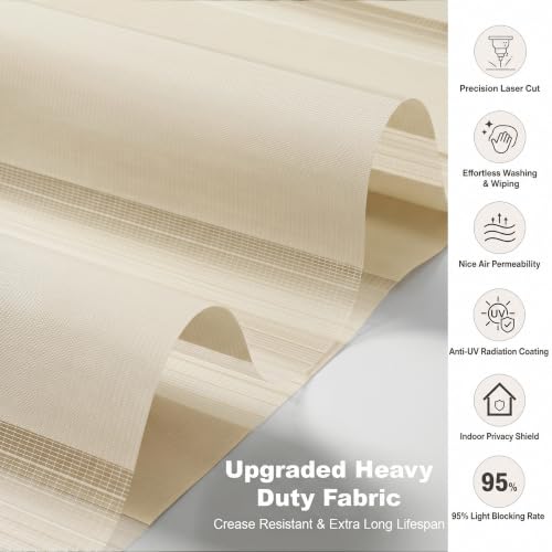 Image of Story@Home Zebra Blinds for Windows W 3 ft x H 7 ft | Dual Layer Roller Shades for Day and Night Privacy, Light Filtering Sheer Blinds for Home and Office, Modern Window Treatments - Beige