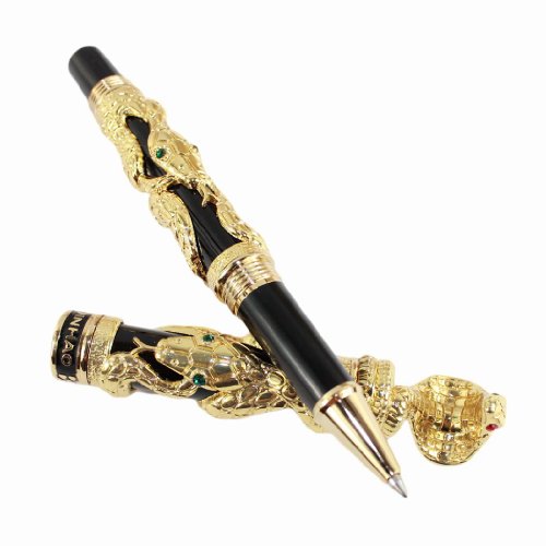 Stylo roller serpent doré 3D noir chic et élégance exclusive