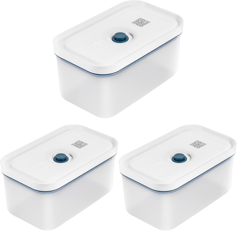 Zwilling Fresh & Save Vakumlu Saklama Kabı, M, Plastik, Yari Şeffaf-Akdeniz Mavisi 3lü paket