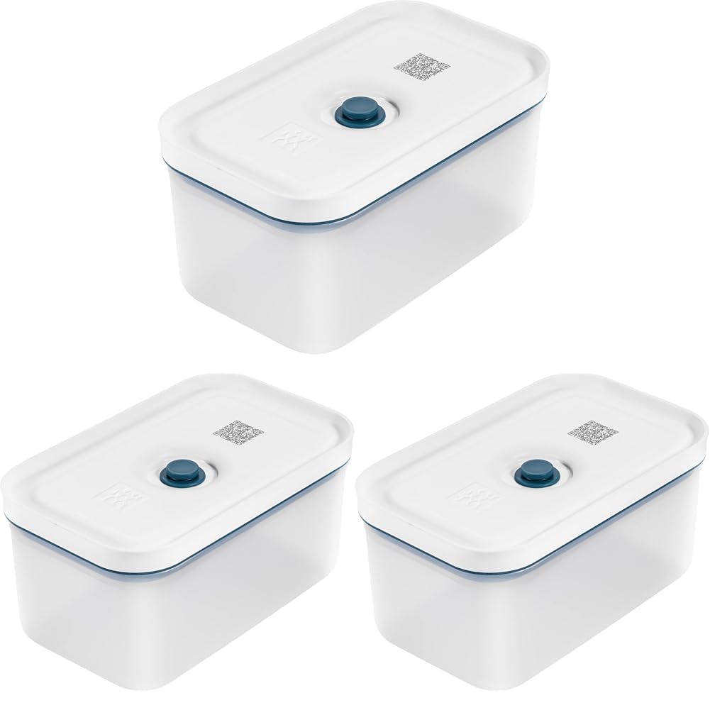 Zwilling Fresh & Save Vakumlu Saklama Kabı, M, Plastik, Yari Şeffaf-Akdeniz Mavisi 3lü paket