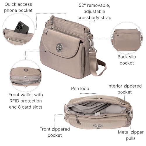 Image of Baggallini Calais Crossbody Bags for Women 10x7 Lightweight Water-Resistant Travel Purse, RFID & Interior Organization