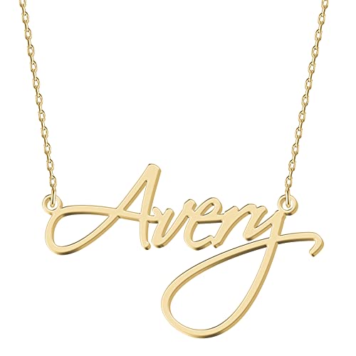 UMAGICBOX Personalized Avery Name Necklace 18K Gold Plated Stainless Steel Custom Engraved Dainty Nameplate Pendant Jewelry Customized Birthday Gifts for Women Girls Mother Daughters by UMAGICBOX - Used condition - US$13.06