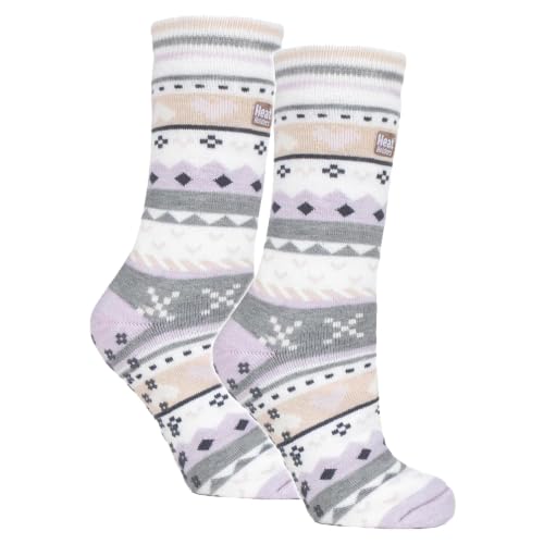 Image of HEAT HOLDERS 2 Pack Ladies Slipper Socks with Grippers Anti Slip Warming Socks | Winter Warm Non slip Socks Women (4-8, Lilac/Grey)