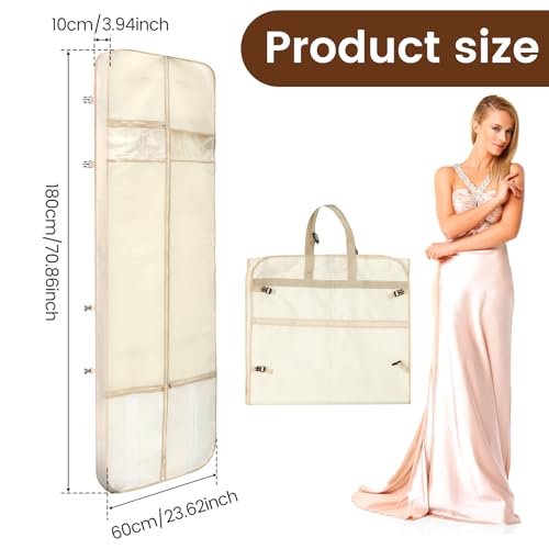 Travel Wedding Dress Garment Bag, 300D Oxford Cloth Suit Protector Dust Cover, Multi Pocket Foldable Gown Bag for Women Wedding Dress Suit(Beige)3