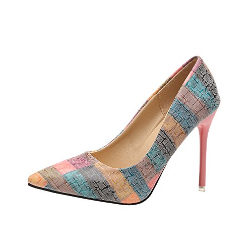 Zapatos Mujer tacón Alto Slip on,Sonnena Zapatos de tacón Fino de Moda de Mujer Impresión Salvaje Colores Mezclados Zapatos de Tacones Altos Punta Estrecha