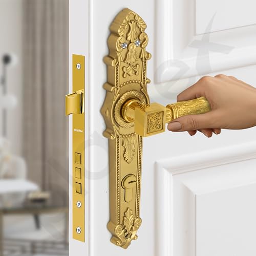 Image of Plantex Main Door Lock Handle Set /6-Lever Lock Mechanism with 3 Years of Warranty /Mortise Door Lock with 3 Keys, Brass Lockbody & Cylinder(657- Gold)