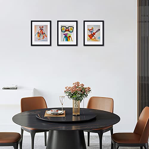Funny Animal Wall Art Colorful Frog With Guitar Picture Framed Canvas Print In Off White Matte And Black Framed Artwork 11X14 Inch Set Of 3 For Kitchen And Home Or Living Room Decor #TOP4