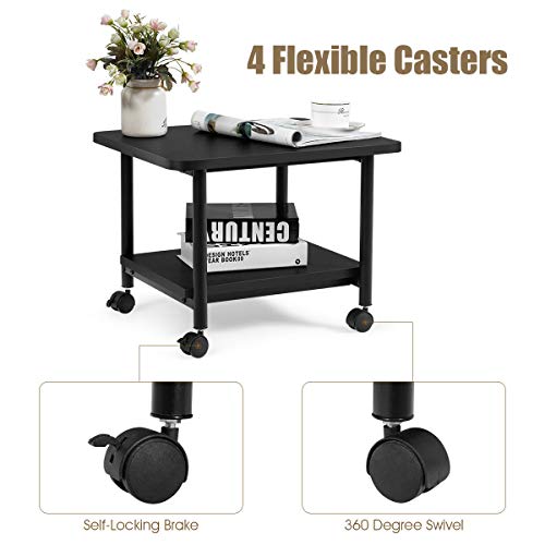 Tangkula 2-Tier Printer Stand, Under Desk Rolling Printer Cart With 2 Storage Shelves, Mobile Machine Stand Printer Tables For Small Spaces #TOP7