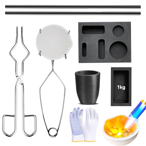 Luxiys 9 PCS Graphite Torch Melting Casting Kit Including Graphite Casting Ingot Mould Quartz Cup 2 Crucible Stir Stick Graphite Crucible A Pair of Gloves Suitable for Melting and Casting Gold