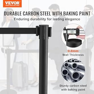 VEVOR Crowd Control Stanchions, 6-Pack Crowd Control Barriers, Carbon Steel Baking Painted Stanchion Queue Post with Sign Holder & 3PCS 6.5FT Retractable Belt, Belt Barrier Line Divider, Easy Assembly