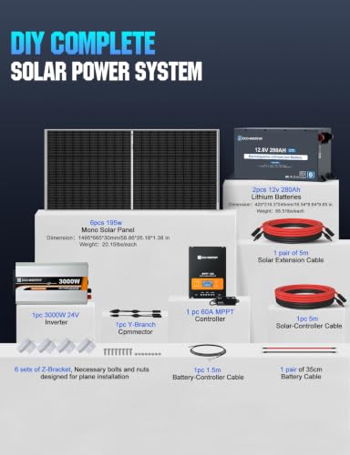 Image of [Ultra] ECO-WORTHY 1200W 24V 5.52KWH Lithium Battery Solar System Off Grid:6pcs 195W Solar Panels+2Pcs 12.8V 280Ah Lithium Battery+60A MPPT Charge Controller+3000W Pure Sine Wave Inverter