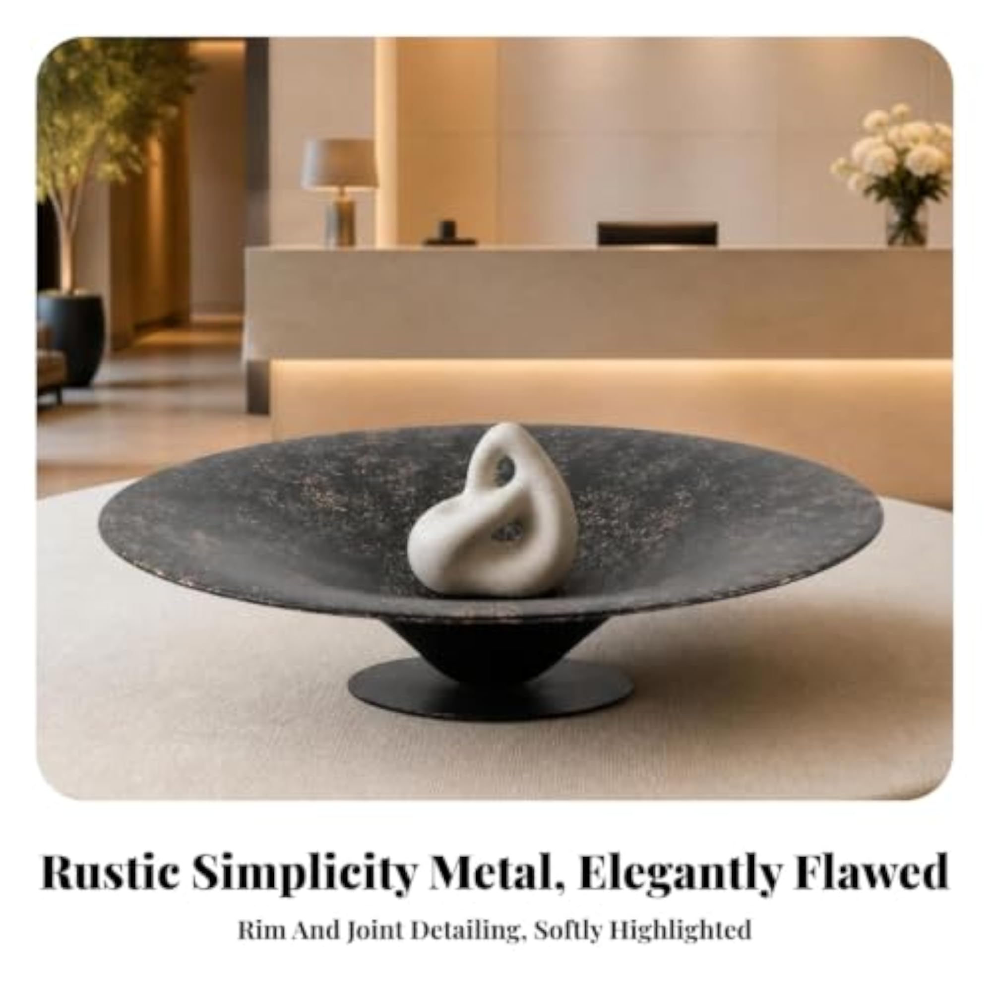 Rustic Round Metal Tray with Pedestal Base