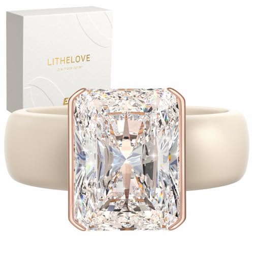 Image of Egnaro Silicone Engagement Ring with Stone, Radiant Cut Cubic Zirconia