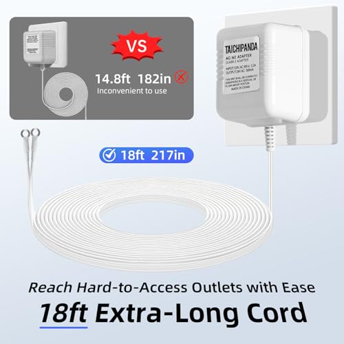 24V Transformateur de sonnettes de porte, 500MA AC Adaptateur pour toutes les versions de sonnettes vidéo, 18ft Alimentation de porte, câble d'alimentation compatible avec bague, Nid, Wyze et Eufy