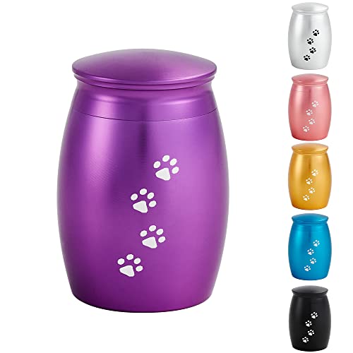 Image of Small Urns for Pet Ashes,Puple Mini Urn for Dog or Cats Ashes | 2.67 Inches Small Dog Urns with Paw Print,Pet Memorial Gifts for Loss of Dog /Cat,Dog Passing Away Gifts