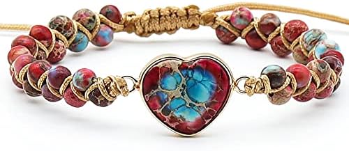 Faiyi Handmade Boho Wrap Bracelets Natural Stone Bead String Adjustable Bracelet Jewelry Gifts for Women and Girls(Red)