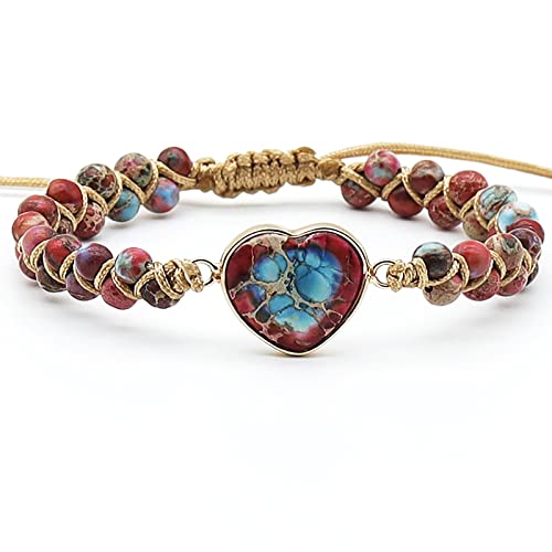 Faiyi Handmade Boho Wrap Bracelets Natural Stone Bead String Adjustable Bracelet Jewelry Gifts For Women And Girls(Red) #TOP2