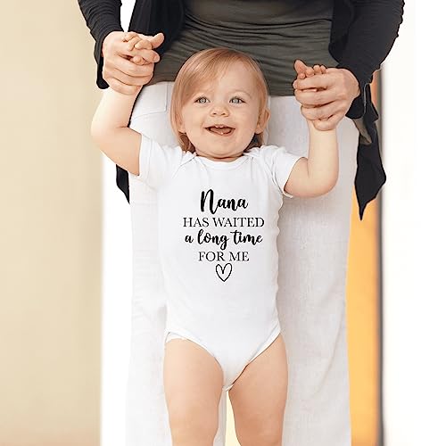 Baby Announcement to Nana Romper Nana Has Waited a Long Time for Me Cute Baby Reveal to Grandma3