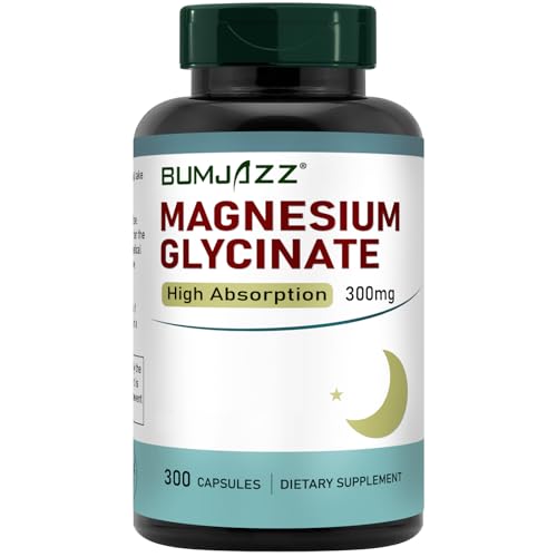Bumjazz Magnesium Glycinate Supplement - Magnesium Supplement Magnesium Glycinate 300mg - 100% Chelated for High Absorption Vegan Essential Mineral Supplement 300 Capsules