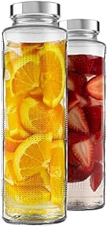 Brezzycloud Glass Food Grade Airtight Water Bottle with Leak-Proof Stainless Steel Lid - Water, Smoothie, Juicer and Beverage Glasses - 750ml (Set of 2)