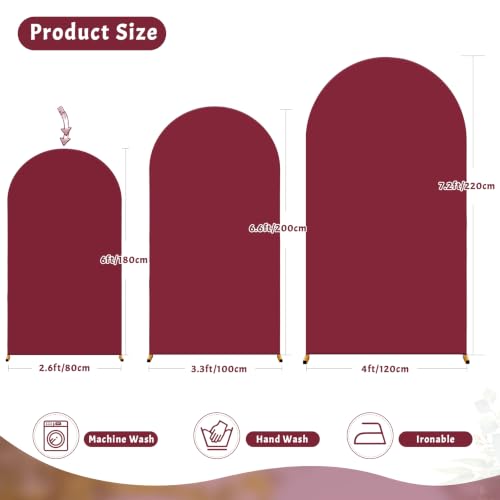Image of Burgundy Arch Cover 6FT Spandex Fitted Wedding Arch Stand Covers Round Top Chiara Arch Covers Stretchy Backdrop Cover for Birthday Party Ceremony Banquet Decoration