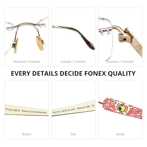 Image of FONEX Titanium Glasses Frame,Rimless Frameless Luxury Diamond Optical Eyeglasses for Women