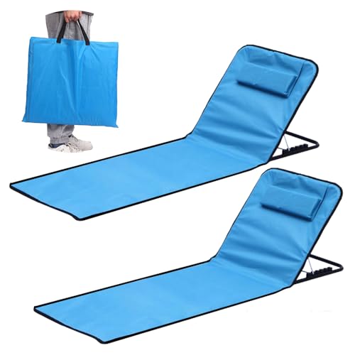 Transat de Plage 2 Pièces,Matelas de Plage Pliable,Chaise de Plage Pliable,et Réglable,Tissu Oxford 600D imperméable,Sac de Rangement Inclus, pour la Plage,...