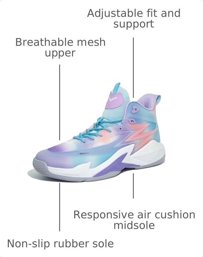 Image of Basketball Shoes for Womens Mens High Top Colorful Volleyball Fashion Breathable Sneakers Lace Up Sport Outdoor Lightweight Non Slip Shoe