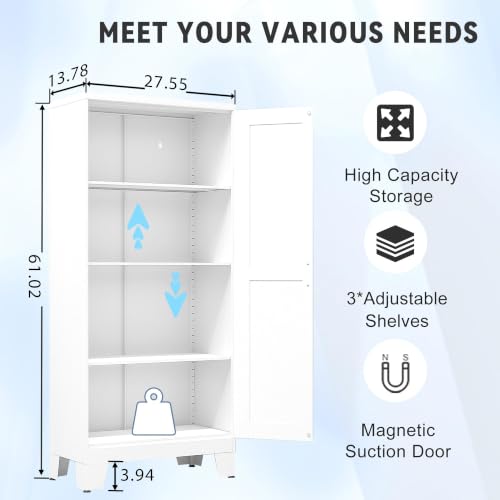 Image of GAIOUS 61.02 inch Pantry Cabinet, Kitchen Pantry Storage Cabinets with Adjustable Shelves and Feet, White Pantry Storage Cabinet for Kitchen, Dining Room, Living Room and Bathroom (White) Metal