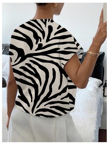 Image of SOLY HUX Women's Short Sleeve Sweater 3D Floral Sweaters Pullover Tank Tops Knit Vest Trendy Fashion Clothing