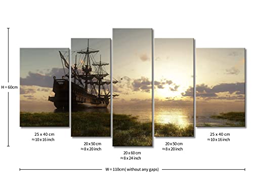 5 Panel Wall Art Painting Fantasy Ship Sailing Boat in Lake Sunset Prints on Canvas The Picture Seascape Pictures Oil for Home Modern Decoration Print Decor - Image 8