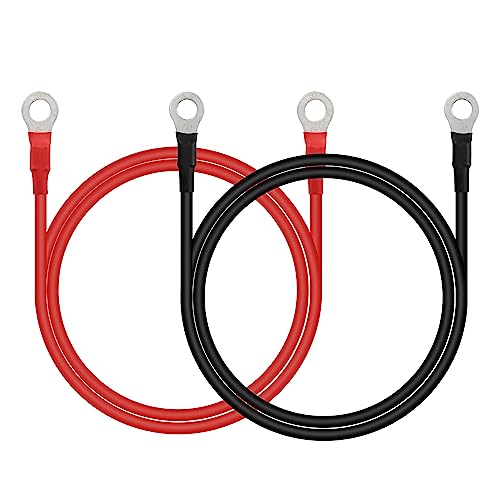 CERRXIAN - CERRXIAN 3.3FT 12V/24V Battery Ring Terminal Connectors Cable,1 Pair M8 10AWG Car Battery Cable for Automotive, Marine, Solar,Solar,RV,Motorcycle
