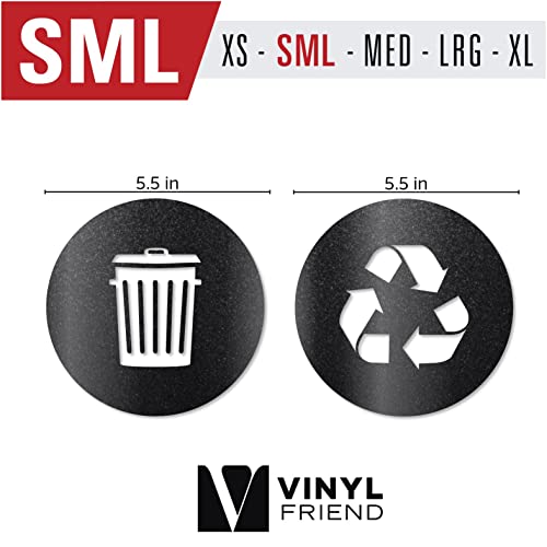 Recycle And Trash Sticker Vinyl Modern Logo (5.5" X 5.5" 1 Ea.) Symbol To Organize Trash Cans Or Garbage Containers And Walls - Small - Ultra Metallic Black #TOP1