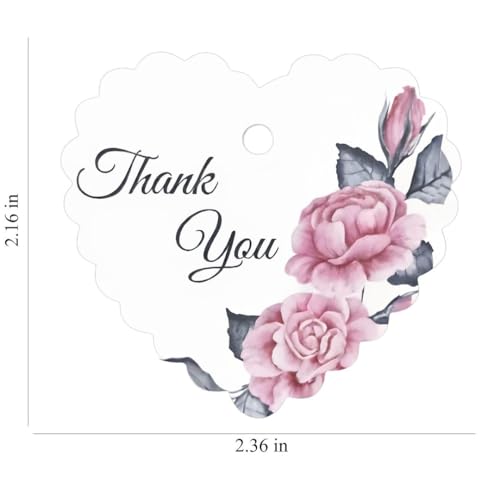Image of CVANU Heart Shaped Thank You Tags 150-Pcs with Golden String, Floral Design Gift Tags for Wedding Favors| Birthday Party| Small Business Packaging (2.16x2.36 inch) D4
