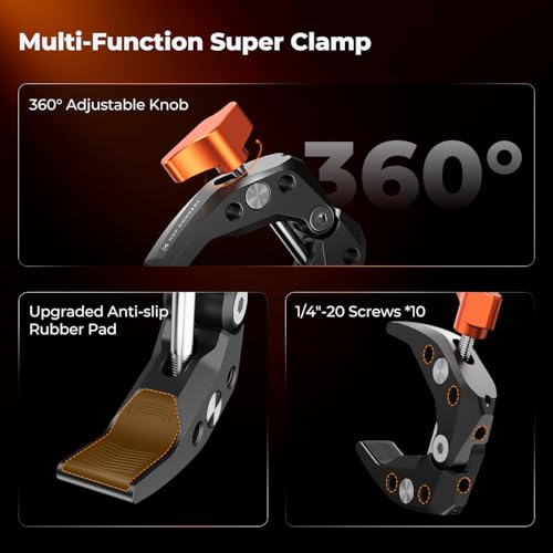 Image of K&F CONCEPT 2 Pack Camera Mount Clamp, Super Crab Clamp with 1 /4 inch Thread Holes for Round Pipe Flat Surface, Monitors, LED Lights, and Other Photographic Accessories