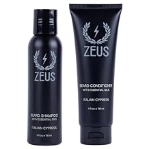 ZEUS Italian Cypress Beard Wash Set for Men, Shampoo & Conditioner Duo with Green Tea & Essential Oils, Hydrates, Softens & Strengthens Beard Hair Made in USA