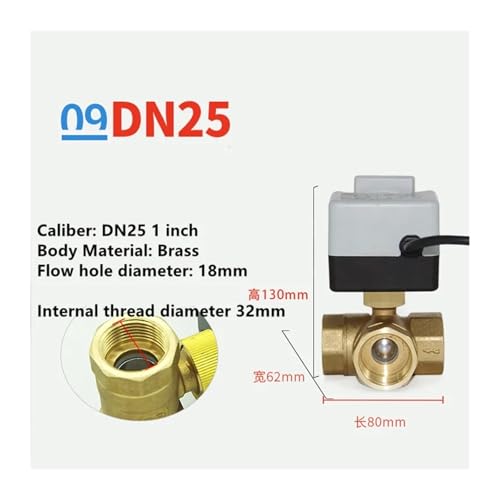 Válvula de bola motorizada DN25 de latón con control de 3 cables y CA 220V de 2 vías 6