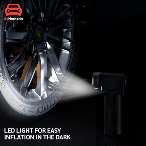 Image of GoMechanic Wireless Tyre Inflator for Car & Bike |150 PSI|2x2000 mAh Rechargeable Battery |Digital Display | LED Light, Type-C Port | With Puncture RepairKit & Multiple Nozzles | Tyre Pressure Monitor