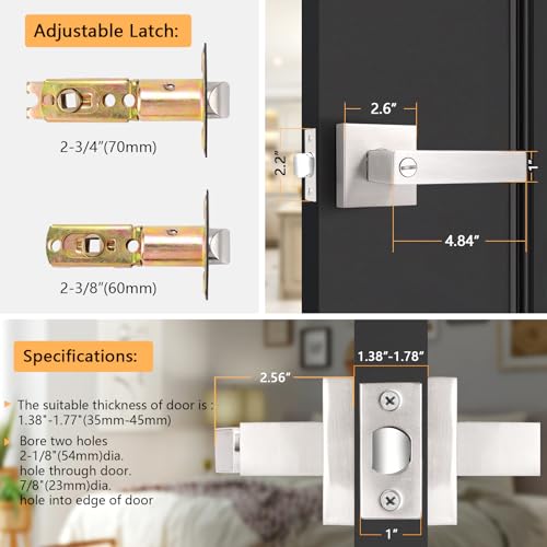 Probrico Heavy Duty Square Satin Nickel Privacy Door Levers, Interior Keyless Locks Bath/Bed Door Locksets, Reversible for Left/Right Handed Doors, 4 Pack by Probrico - Used condition - Image 6