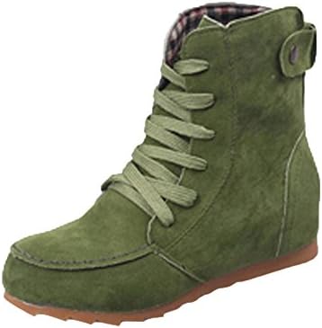 Faionny Women Flat Ankle Boots Lace-Up Boots Suede Leather Shoes Fashion Sneakers Snowshoes Sandals Green