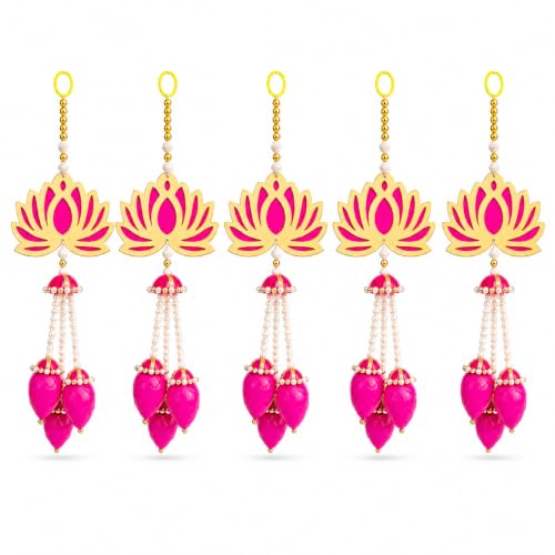 Image of JH Gallery Pearl Bead Lotus - Ganesh Chaturthi Decoration Items for Home, Handmade Ganpati Makhar & Mandap Backdrop, Temple & Wall Hanging Decor (16 Inch, Pack of 5)