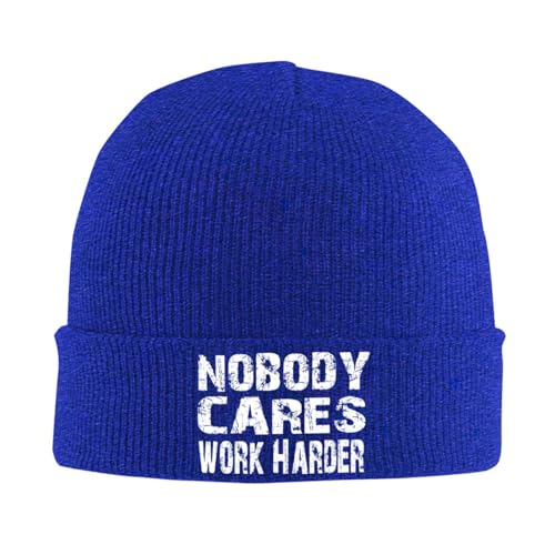 Nobody Cares Work Harder Beanie Knit Skull Cap Blue