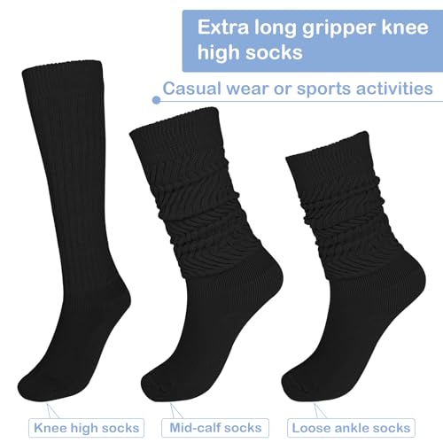 Women's Slouch Socks Soft Scrunch Socks Thigh High Boot Socks Knit Scrunchie Socks Size 9-11 (Black and White)3