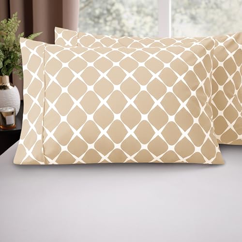 Image of Elegant Comfort Luxury Ultra-Soft 2-Piece Pillowcase Set - 1500 Premium Hotel Quality Microfiber Double Brushed - Wrinkle Resistant, King Size, Bloomingdale Pattern Cream